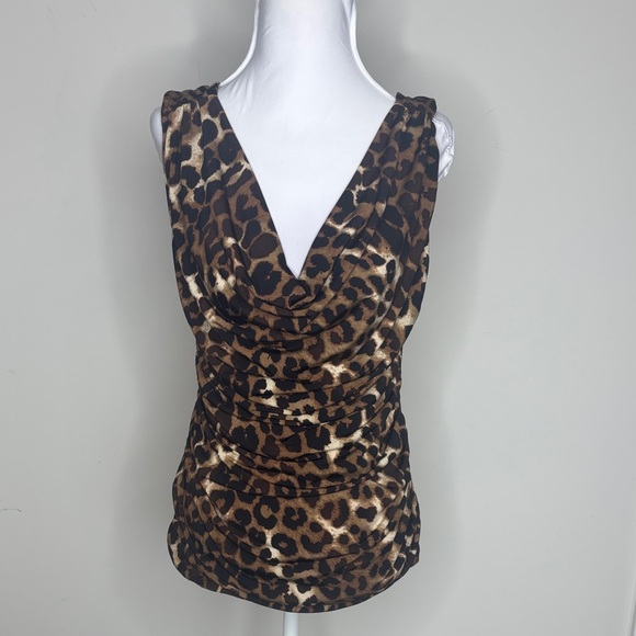 XOXO Leopard Print Sleeveless Top Cowl neck Fall Winter Casual Minimalist Large - Picture 1 of 5